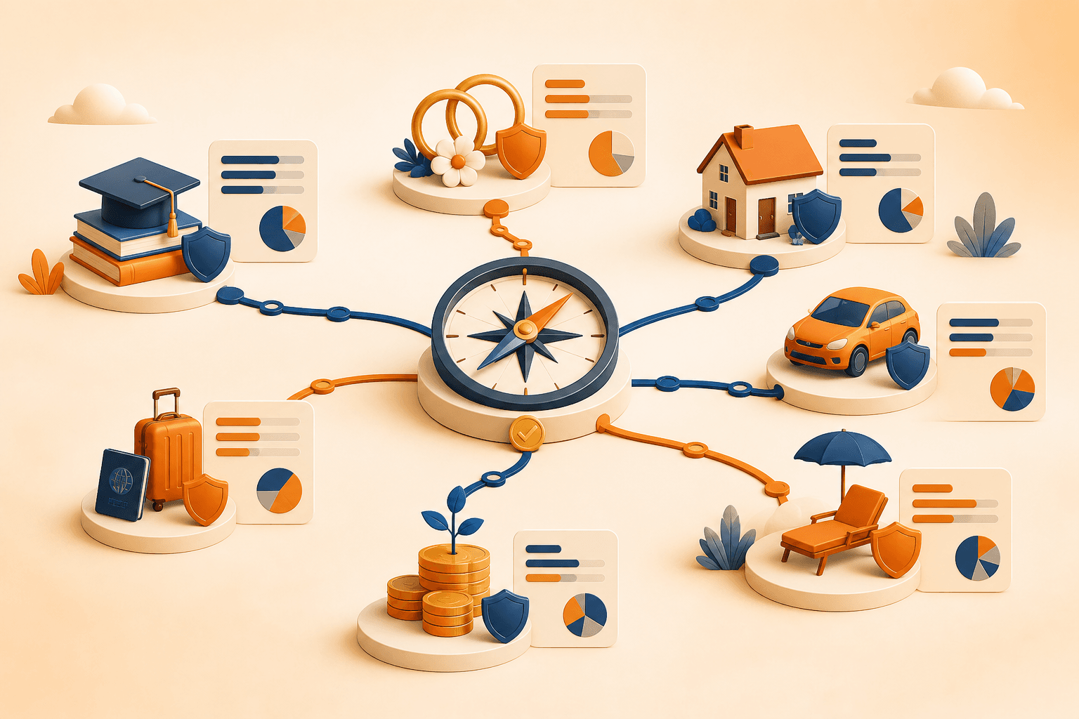 Educational illustration for Car Purchase, showing separate investment paths matched to the time horizon and needs of different life goals.